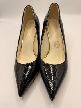 Black Quilted Patent Pointed-Toe Women's Pumps
